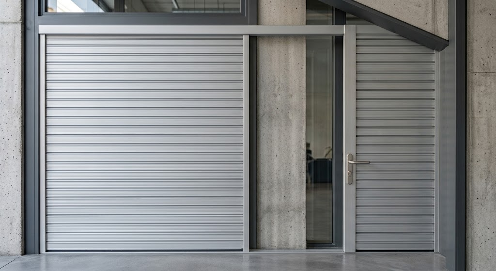 Puerta tipo ballesta plegable junto a un acceso