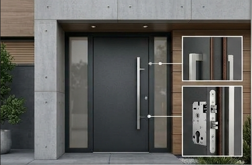 Puerta de aluminio de entrada en tono antracita