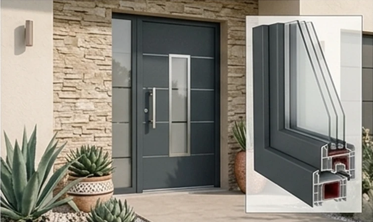 Puerta de entrada de PVC con perfil acristalado